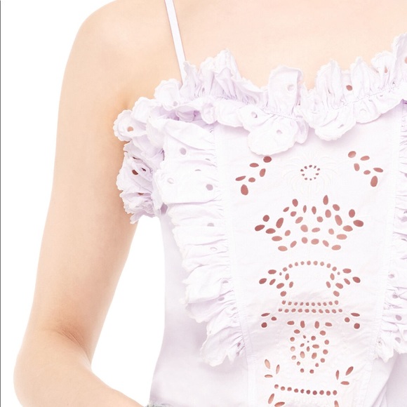 La vie Rebecca Taylor purple eyelet ruffle poplin cami spaghetti strap tank top - Picture 2 of 12